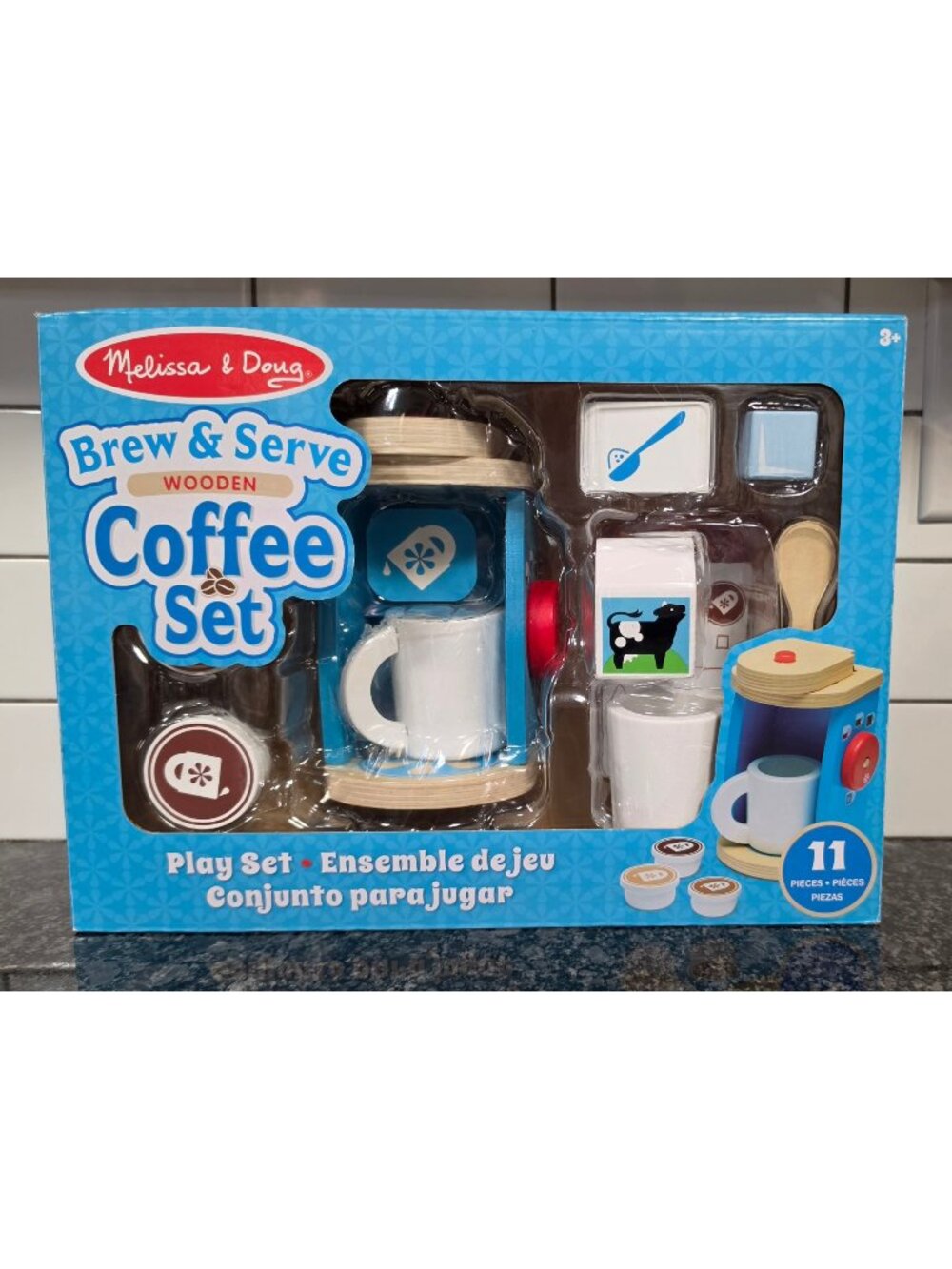MELISSA AND DOUG BREW AND SERVE COFFEE BARISTA WOODEN PLAY KITCHEN FAKE FOOD SET